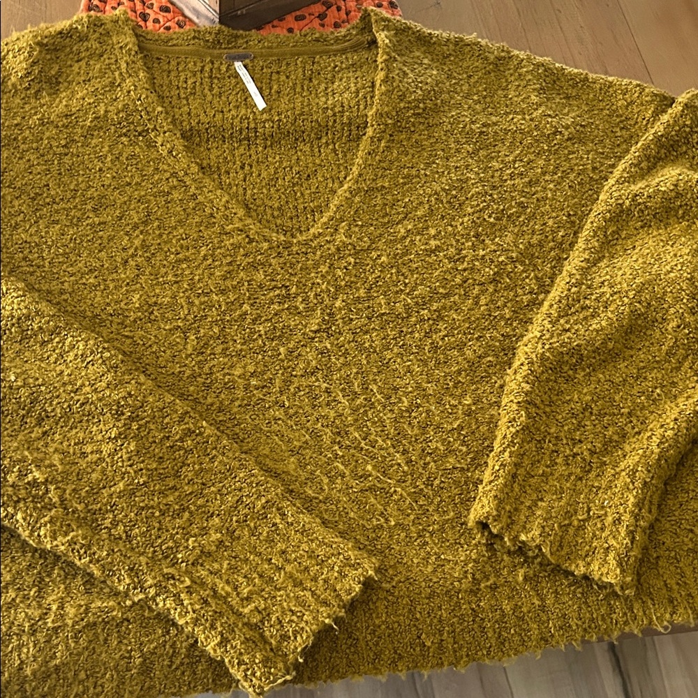 Free People Olive V-Neck Sweater